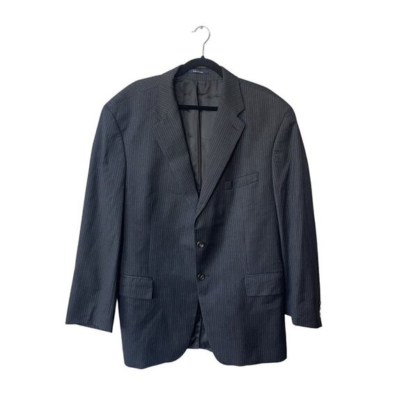 Polo University by Ralph Lauren Mens Blazer 48R Wool Cashmere Black Pinstriped - Picture 1 of 10